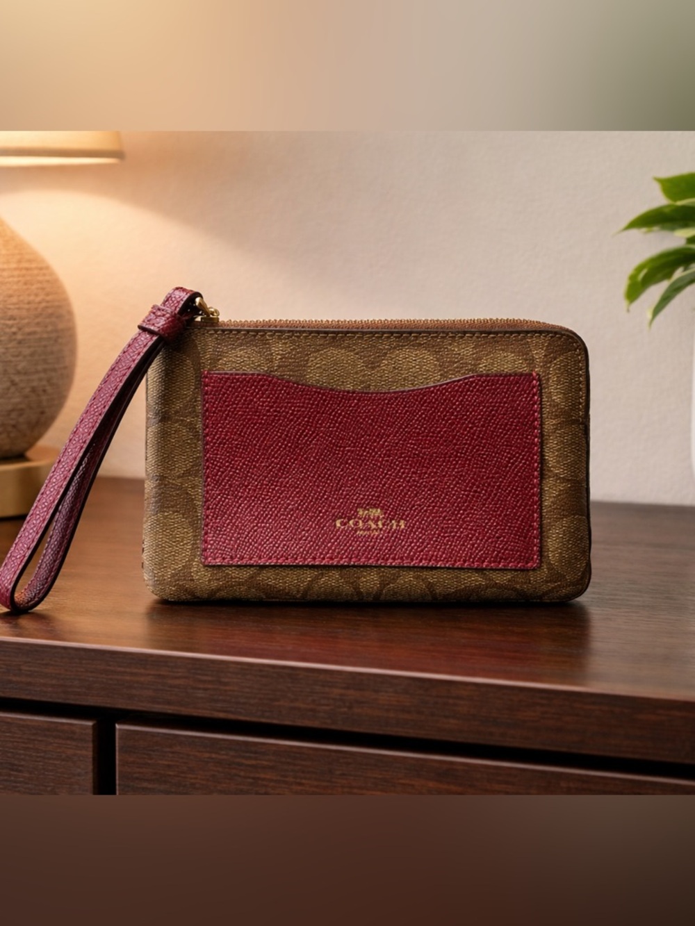 Coach Signature Canvas Corner Zip Wristlet Wallet